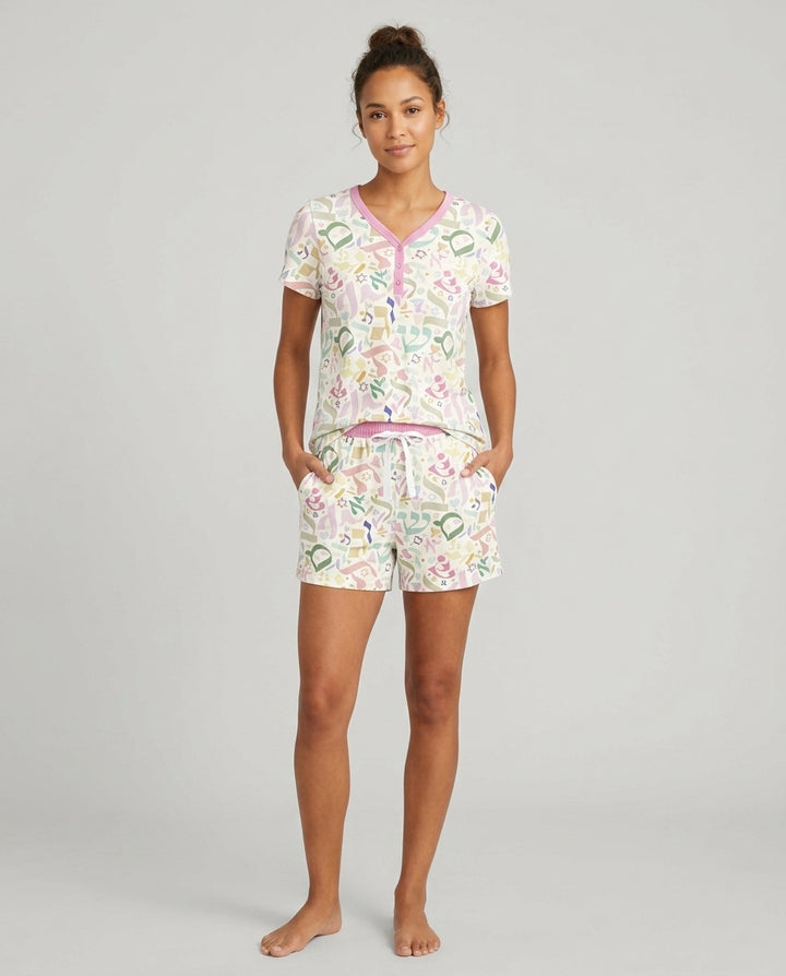 Hebrew Harmony Family Matching Bamboo Women Short Sleeve Short Pajama Set