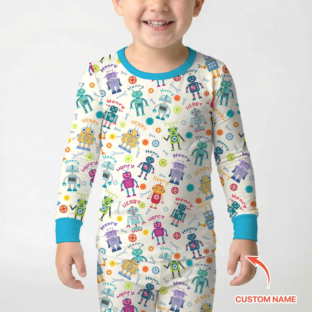 Robo Buddy Squad Custom Name Bamboo Two Piece Long Sleeve Pajama Set