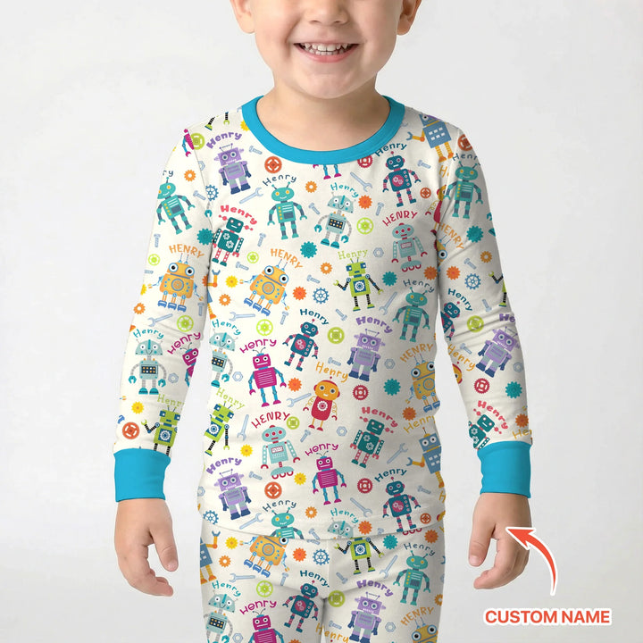 Robo Buddy Squad Custom Name Bamboo Two Piece Long Sleeve Pajama Set