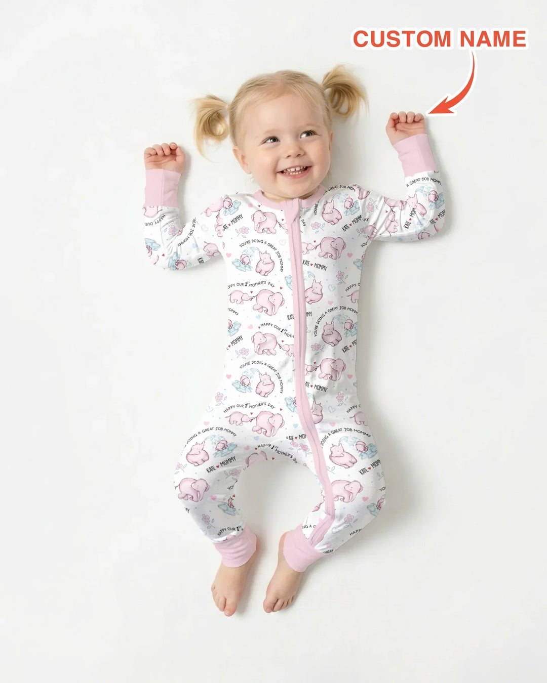 Custom Name Mother & Baby Elephant Bamboo Convertible Zippy