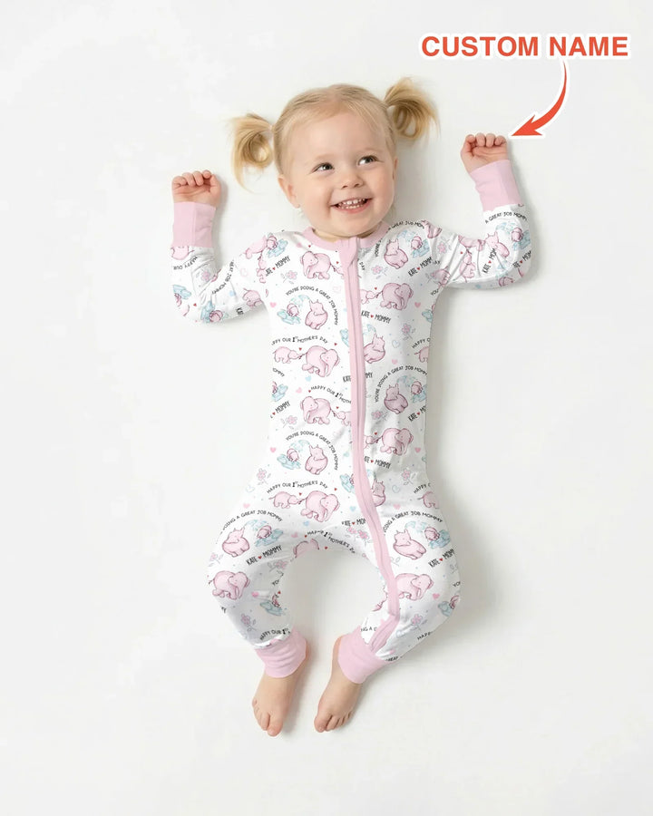 Custom Name Mother & Baby Elephant Bamboo Convertible Zippy