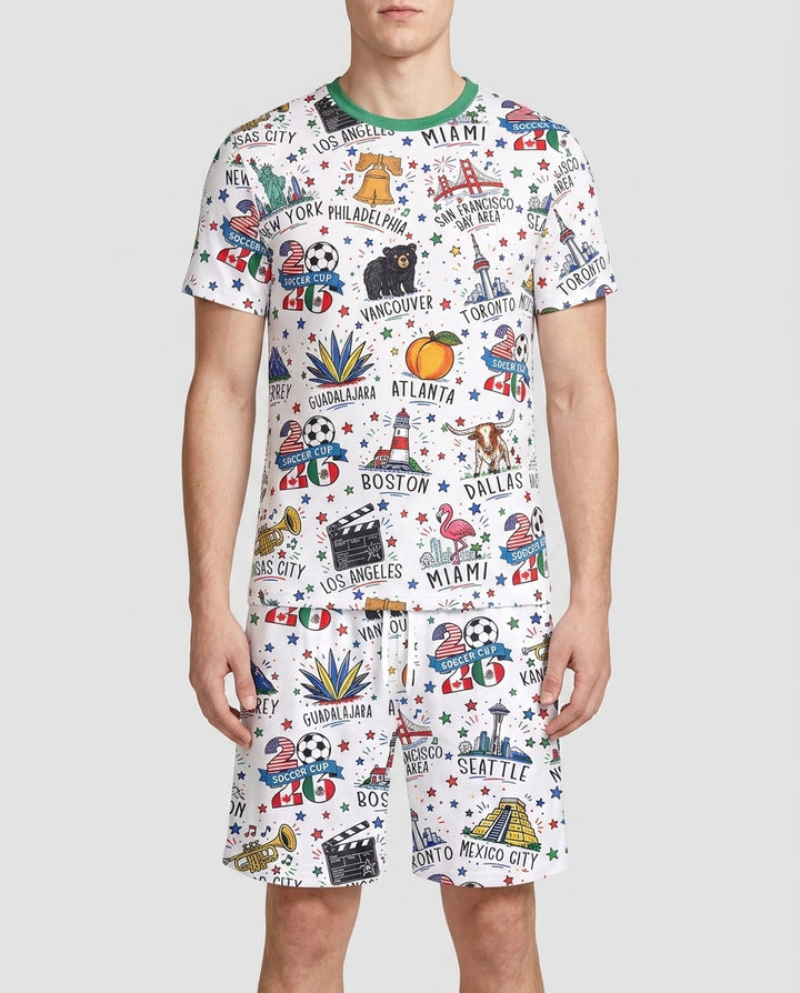 2026 Soccer Cup Host Citties Bamboo Men Short Sleeve Short Pajama Set