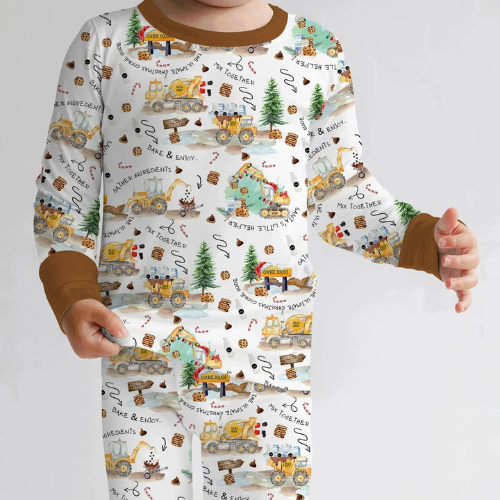 Construction Christmas Cookie Bamboo Two Piece Long Sleeve Pajama Set