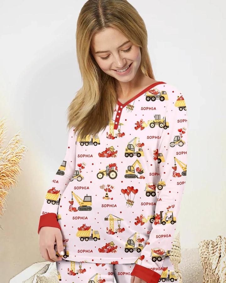 Custom Name Valentine Trucks Family Matching Bamboo Women Pajama Set
