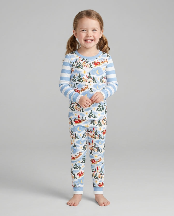 Whimsical Santa's Winter Village Bamboo Two Piece Long Sleeve Pajama Set