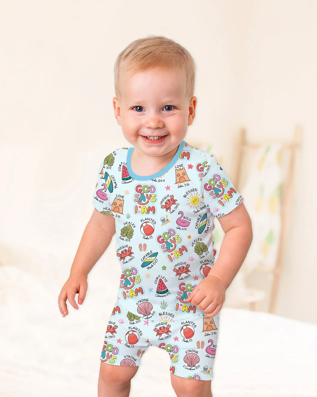 Ocean Breeze, God Says I Am  Bamboo Two Piece Short Sleeve Shorts Pajama Set