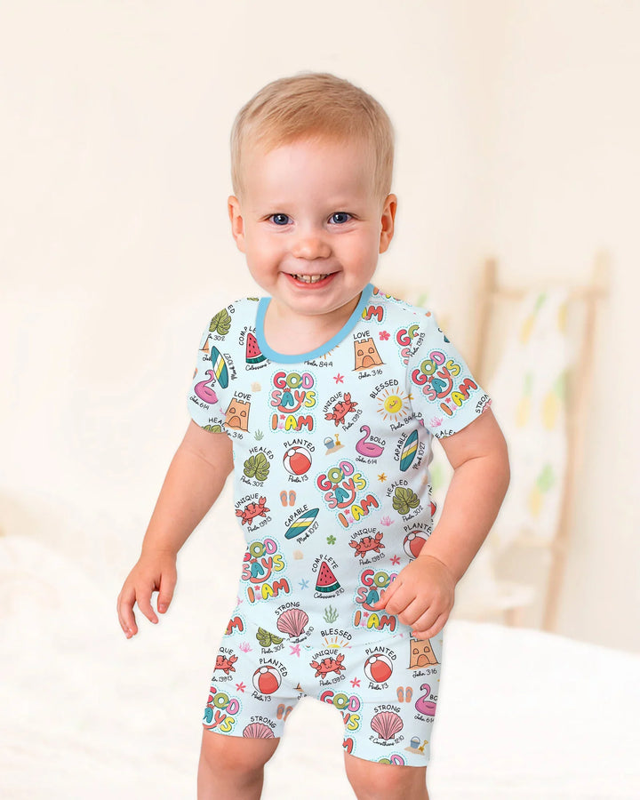 Ocean Breeze, God Says I Am  Bamboo Two Piece Short Sleeve Shorts Pajama Set