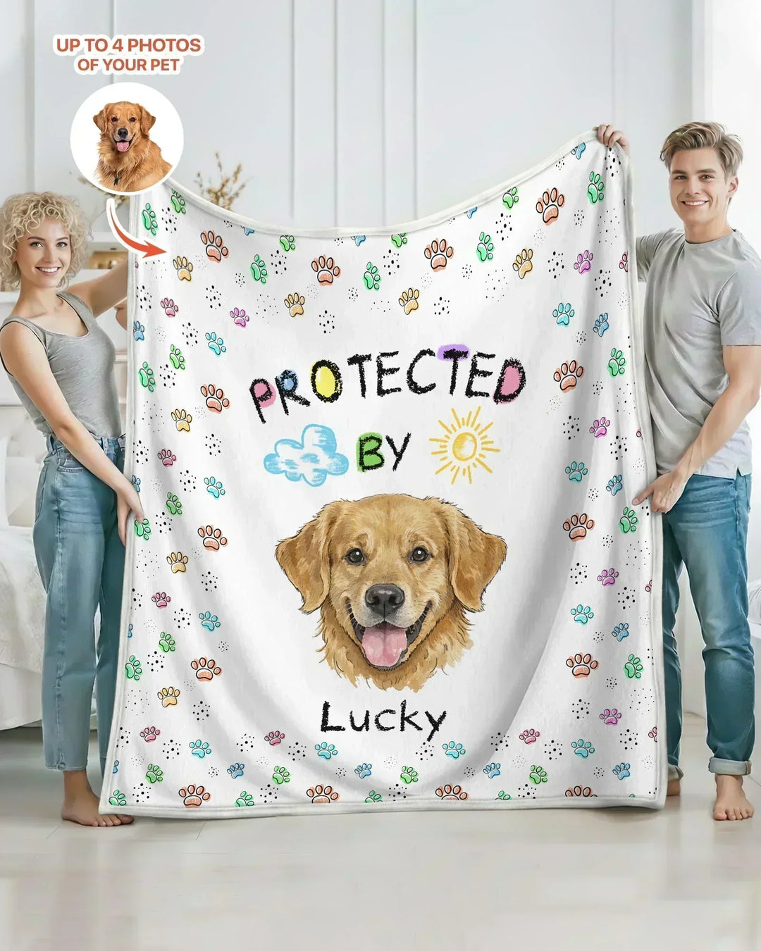Custom Photo Crayon "Protected By" Bamboo Blanket