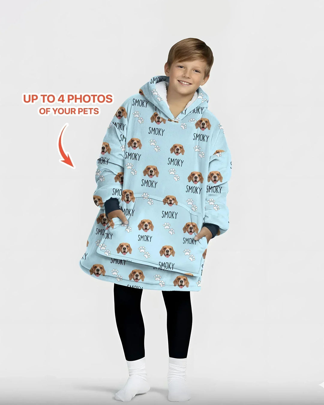 Custom Name and Pet Photos Bamboo Blanket Hoodie
