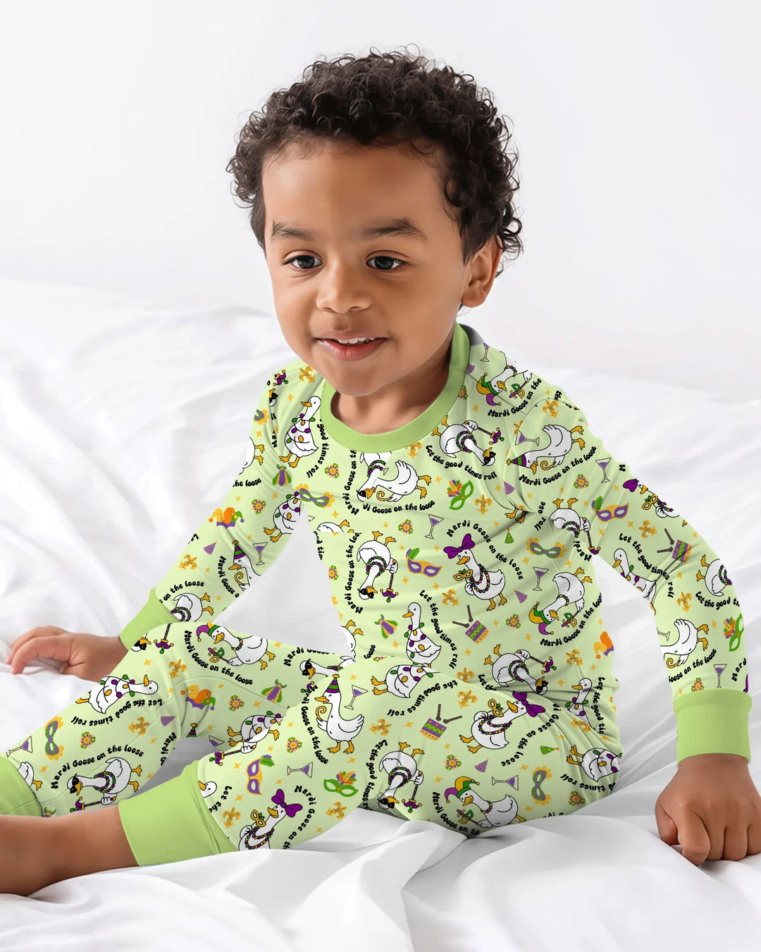 Mardi Gras Silly Goose Bamboo Two Piece Long Sleeve Pajama Set