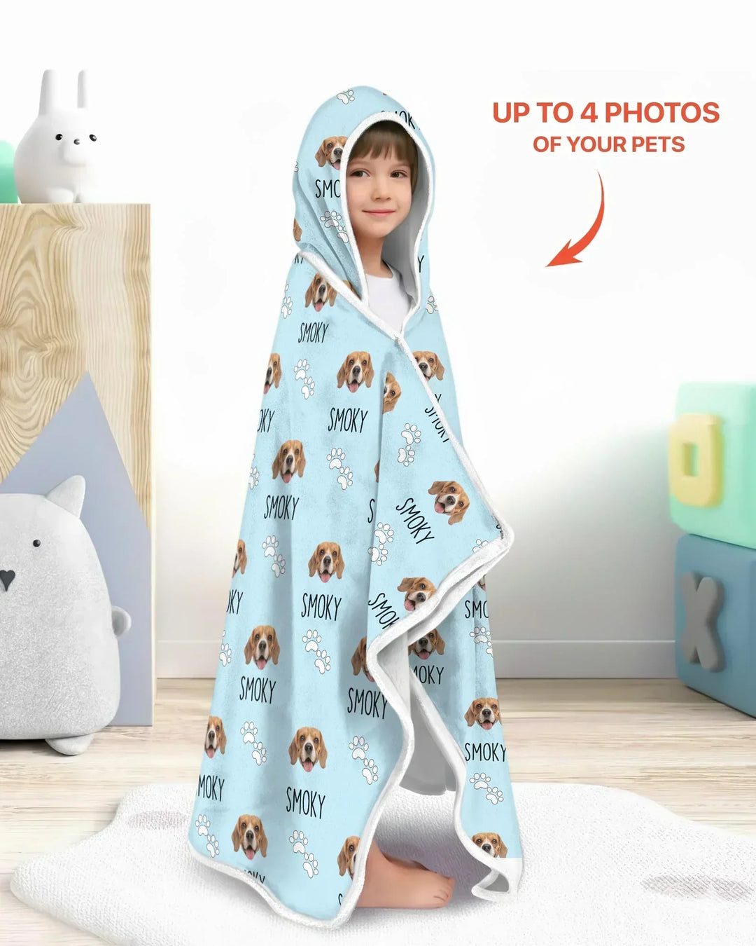 Custom Name and Pet Photos Bamboo Wearable Hooded Blanket
