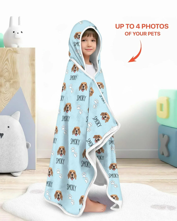 Custom Name and Pet Photos Bamboo Wearable Hooded Blanket