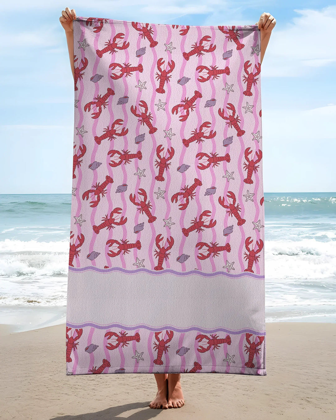 Sweet Lobster Waves Bamboo Beach Towel