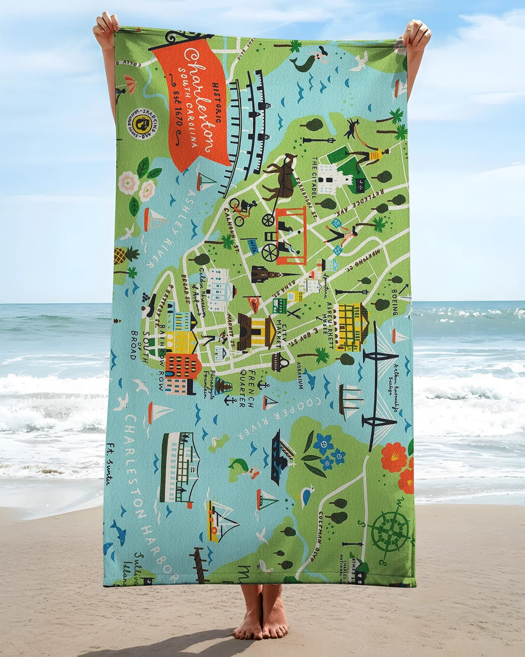 Charleston Beach Bamboo Beach Towel