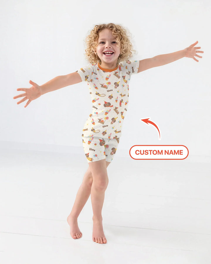 Dachshund Birthday Bamboo Two Piece Short Sleeve Shorts Pajama Set