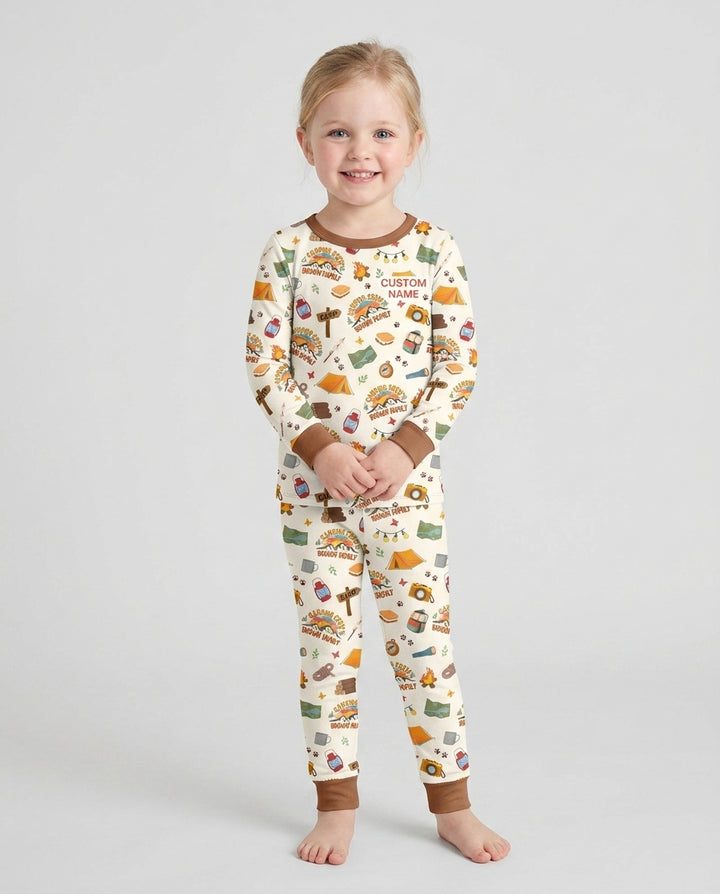 Custom Name Camping Crew Family Matching Bamboo Two Piece Long Sleeve Pajama Set