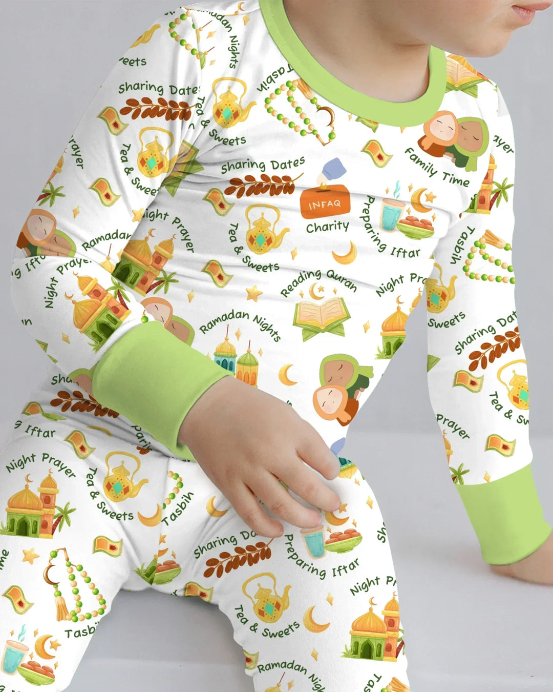 Ramadan Mubarak Matching Family Bamboo Two Piece Long Sleeve Pajama Set
