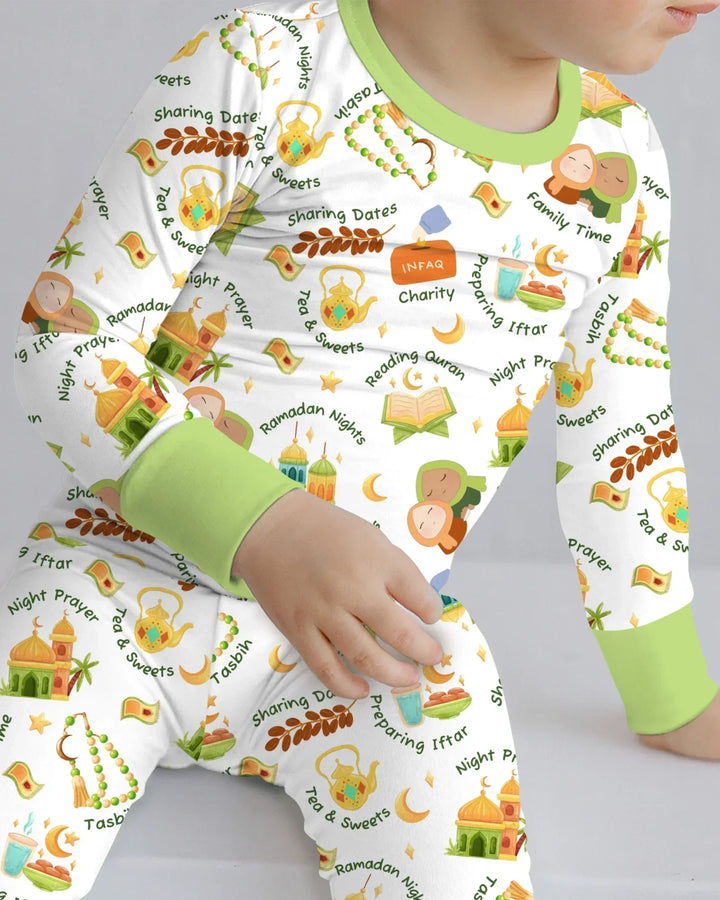 Ramadan Mubarak Matching Family Bamboo Two Piece Long Sleeve Pajama Set