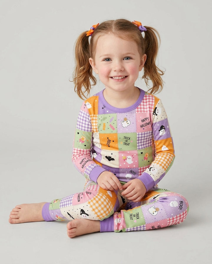 Cute Halloween Patchwork Bamboo Two Piece Long Sleeve Pajama Set