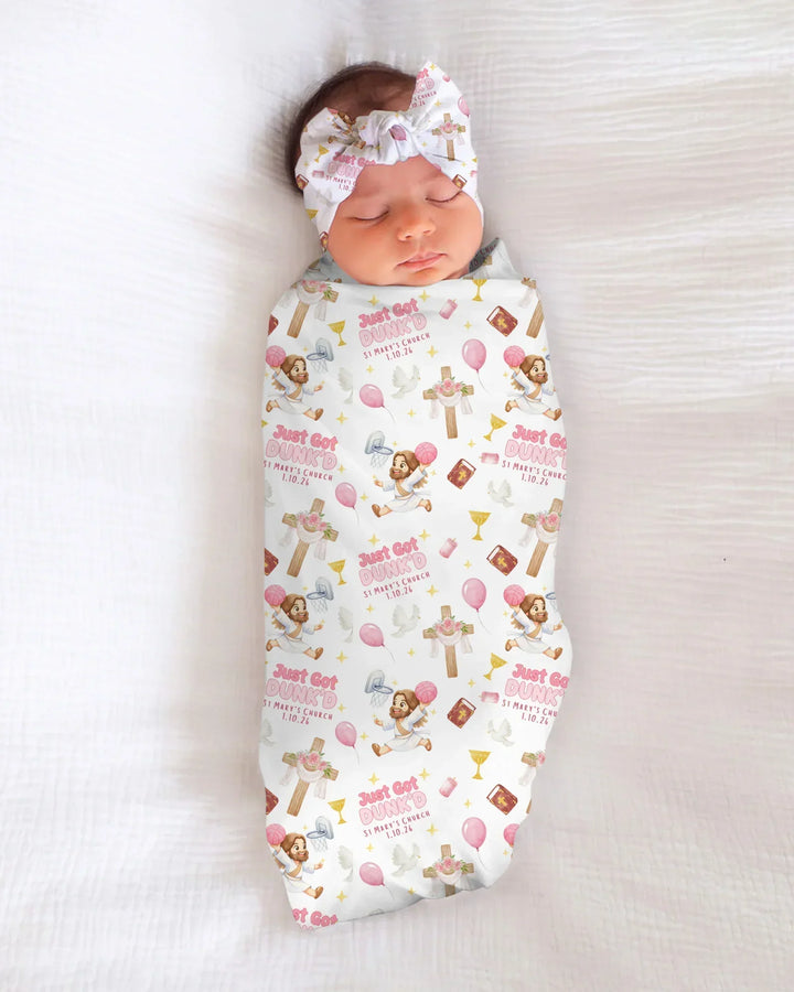 Custom Name Baptism Just Got Dunk'd swaddle blanket