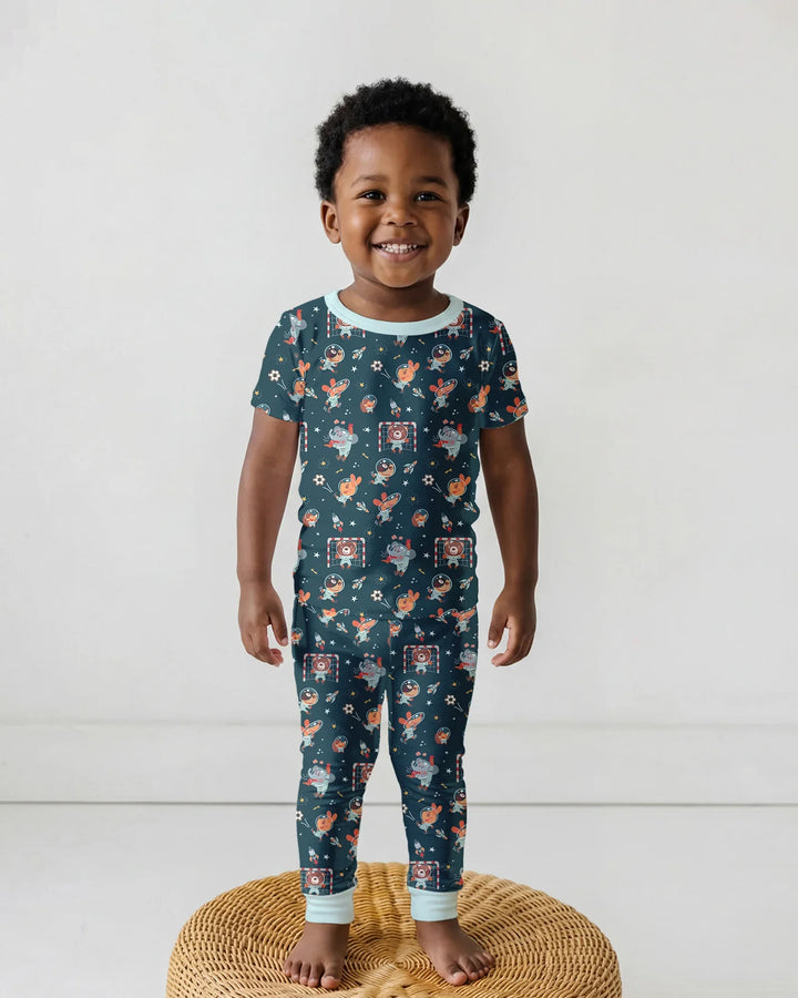 Space Soccer Bamboo Two Piece Short Sleeve Pajama Set