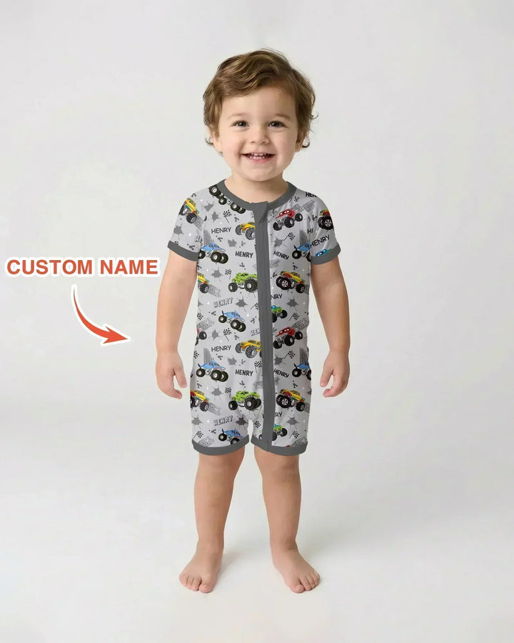 Monster Truck Dirt Jam Custom Name Daddy & Me Matching Bamboo Shorty Zippy