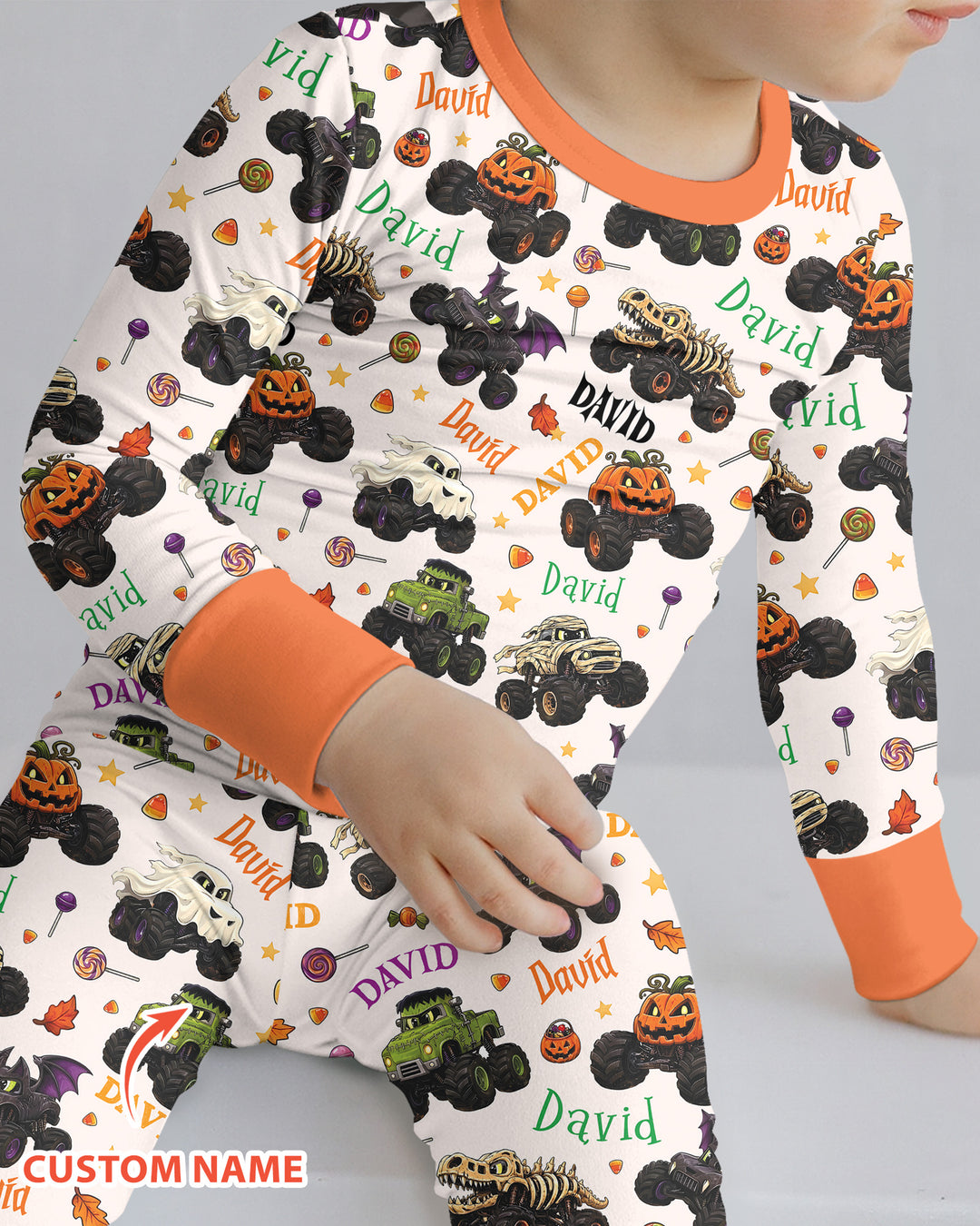 Spooky Monster Truck Custom Name Bamboo Two Piece Long Sleeve Pajama Set