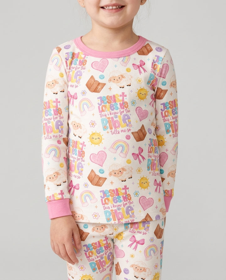 Jesus Loves Me This I Know Bamboo Two Piece Long Sleeve Pajama Set