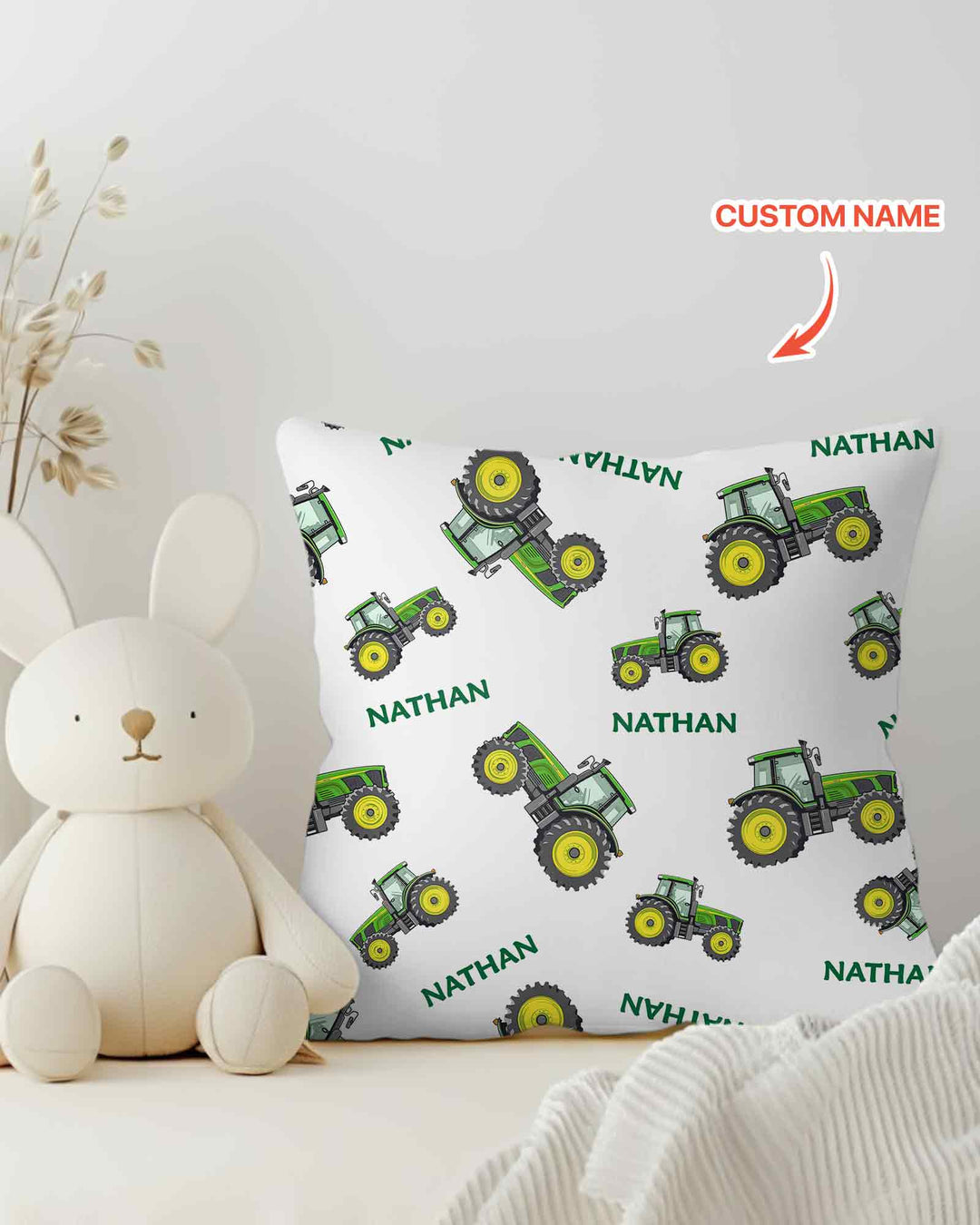 Custom Name Green Tractors Matching Daddy & Me Bamboo Pillow Case