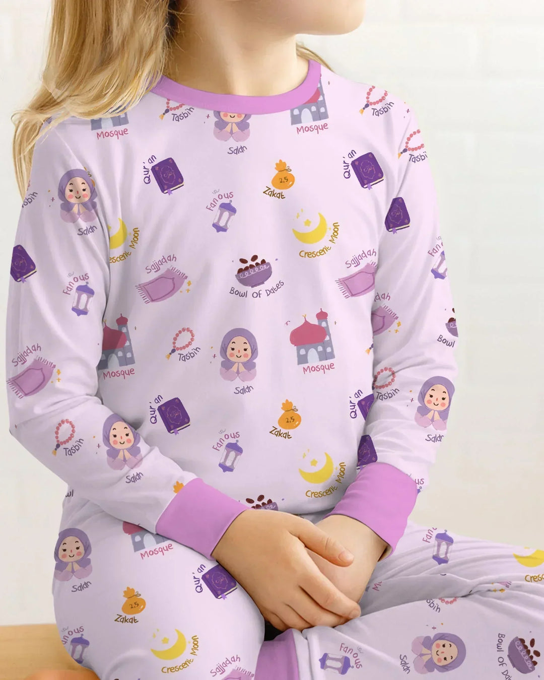 Cute Ramadhan Mubarak Bamboo Two Piece Long Sleeve Pajama Set