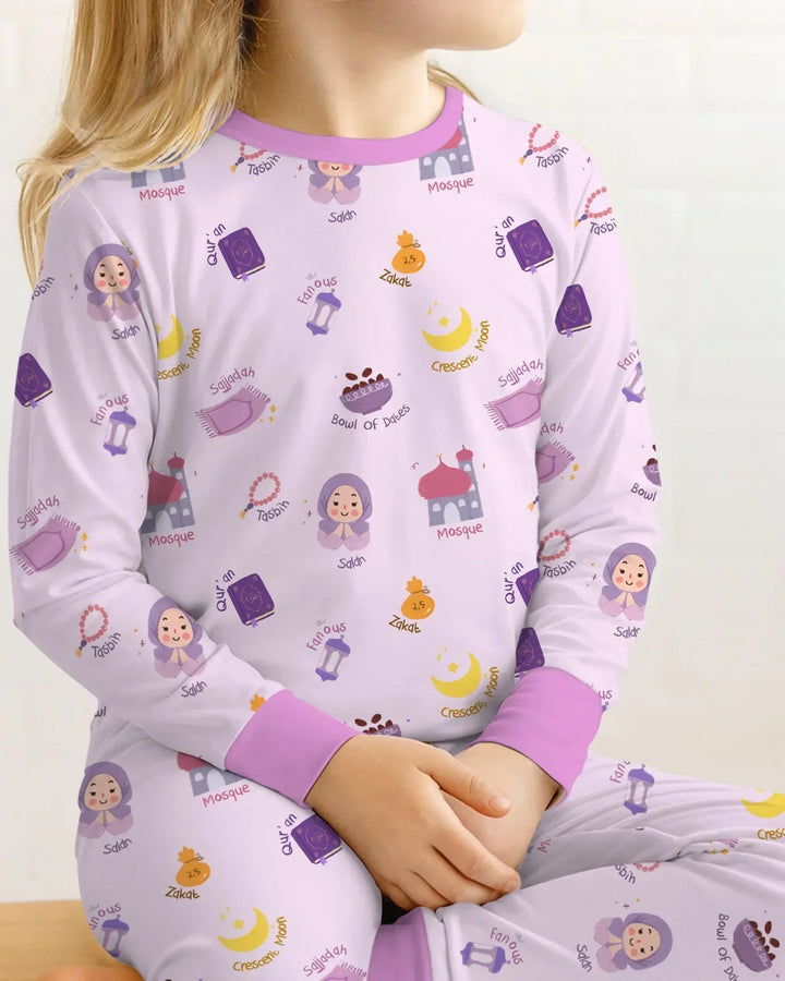 Cute Ramadhan Mubarak Bamboo Two Piece Long Sleeve Pajama Set