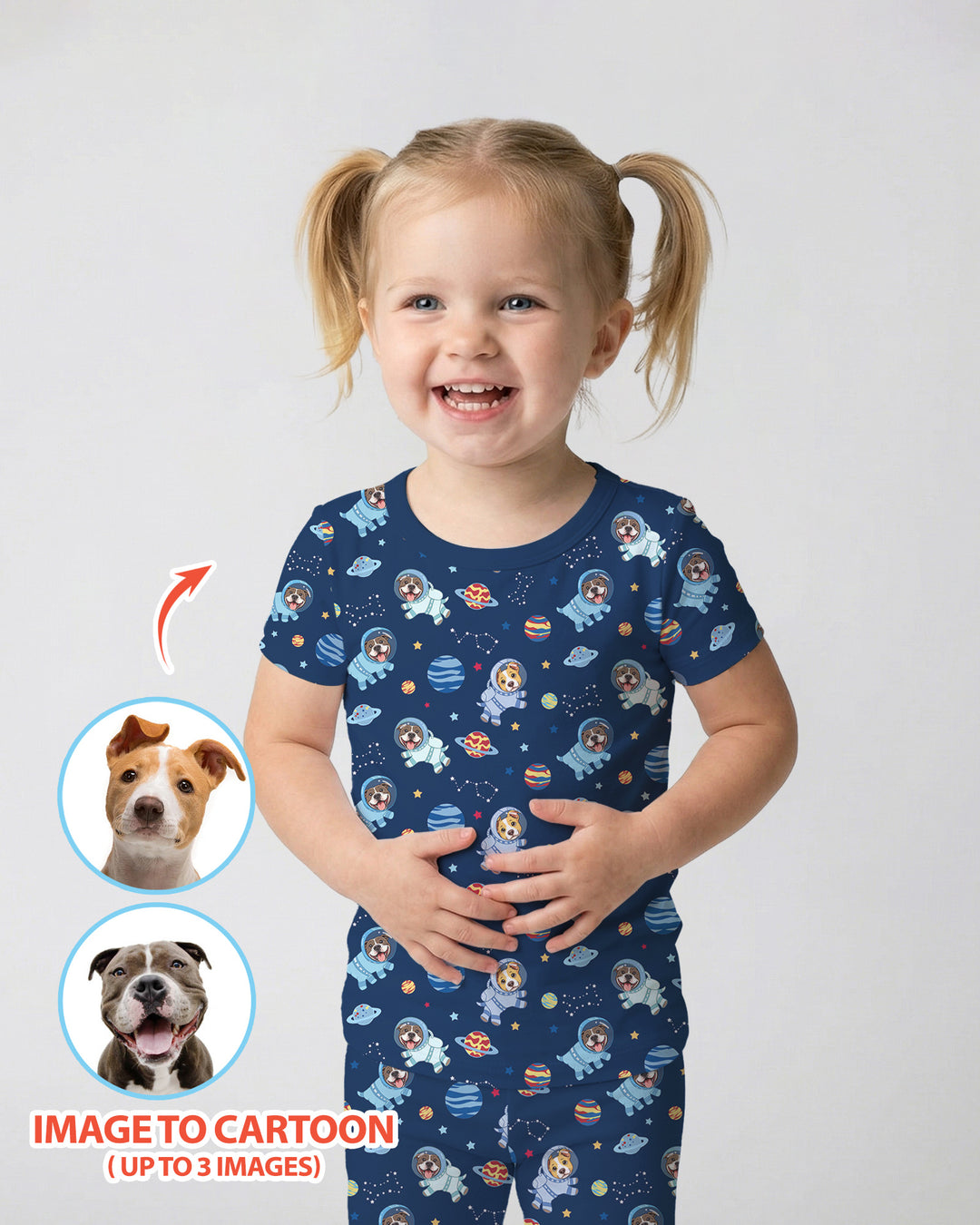 Astronaut Custom Pet Image Family Matching Bamboo Two Piece Short Sleeve Pajama Set