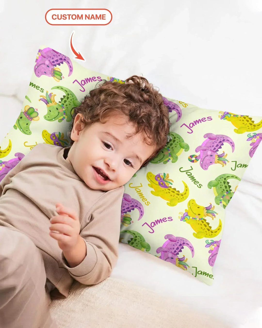 Custom Name Mardi Gras Alligator Bamboo Pillow Case