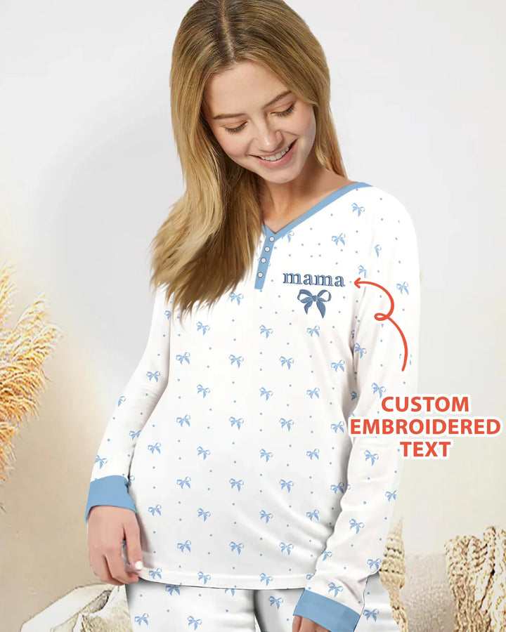 Custom Embroidered Name Mommy and Girls Matching Bamboo Women Pajama Set