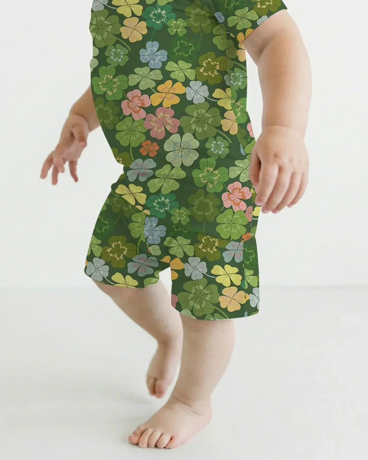 Lucky 4 Leaf Clover Bamboo Two Piece Short Sleeve Shorts Pajama Set