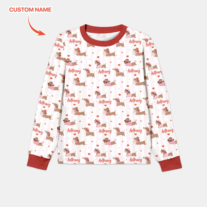 Custom Name Valentine Dachshund Family Matching Bamboo Men's Pajama Set