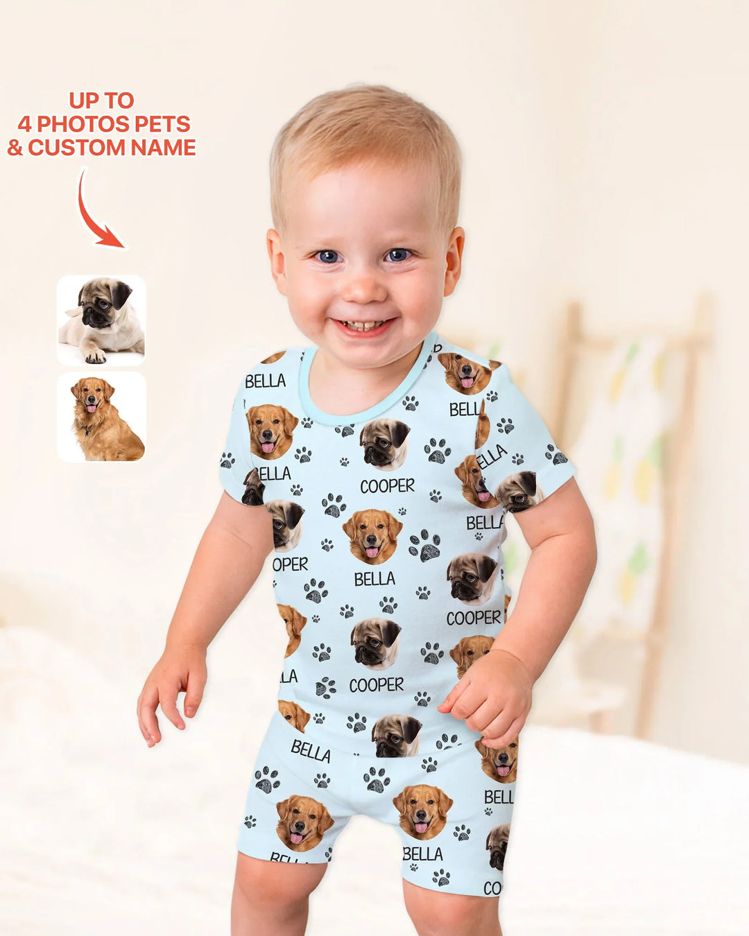 Custom Photo With Paw For Dog Lovers Bamboo Two Piece Short Sleeve Shorts Pajama Set