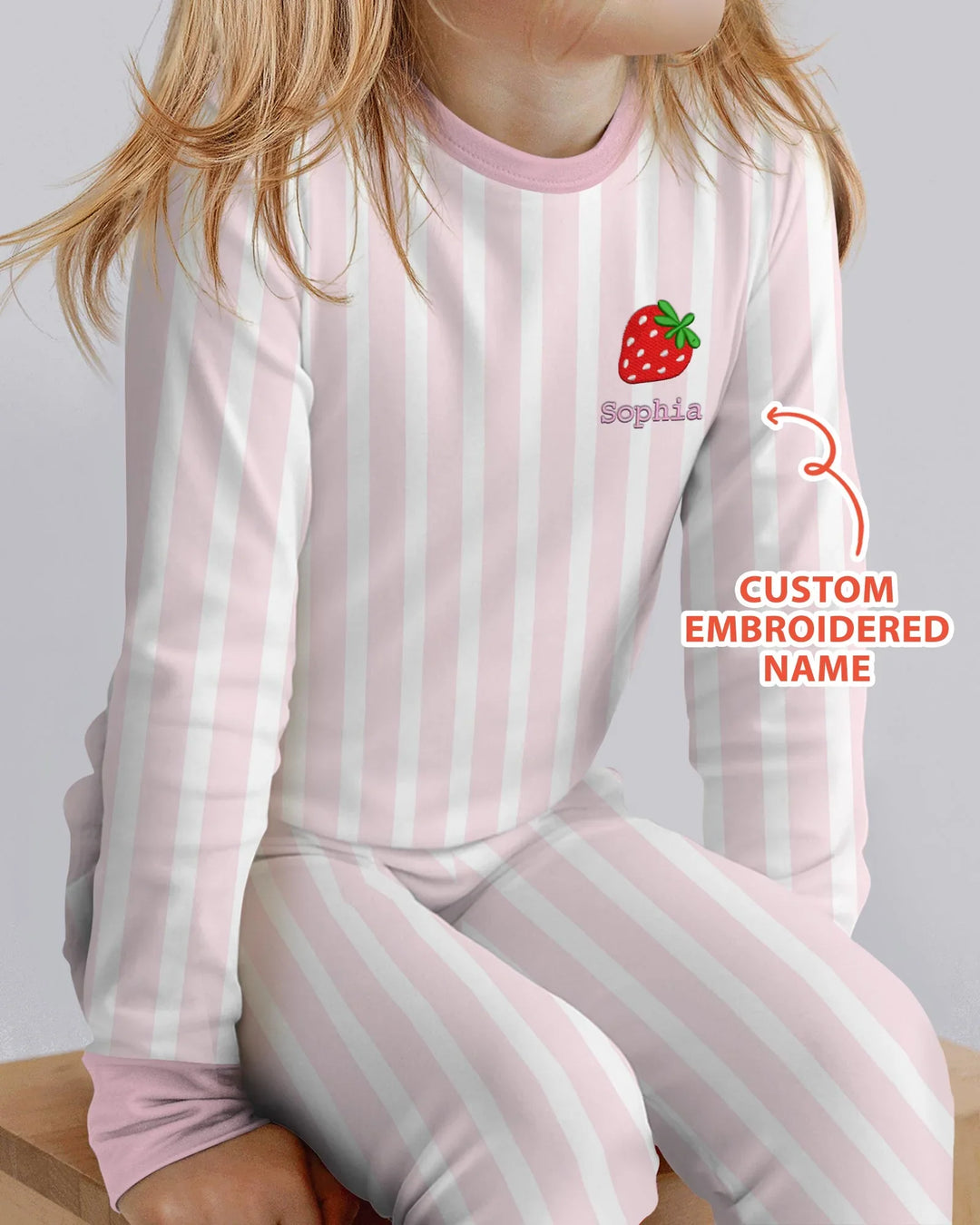 Personalized Embroidered Pink Stripes Baby Bamboo Two Piece Long Sleeve Pajama Set