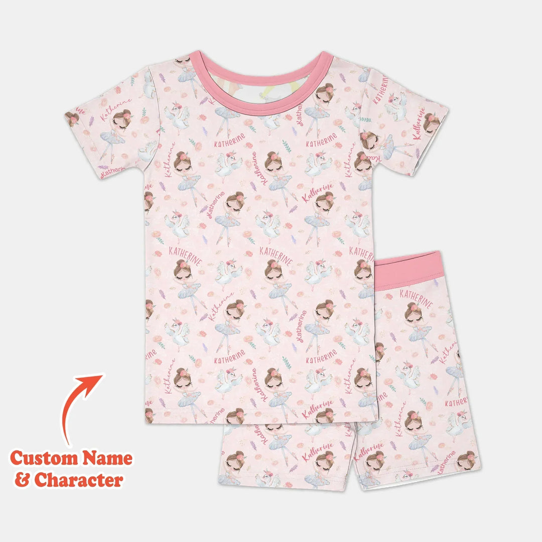 Custom Name Ballerina Doll Bamboo Two Piece Short Sleeve Shorts Pajama Set