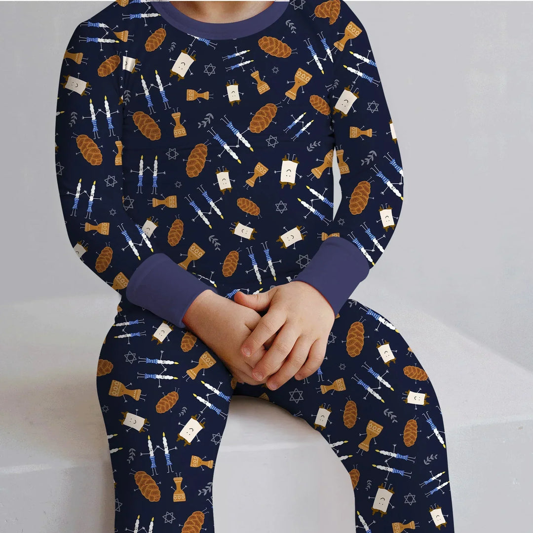Shabbat Shalom Family Matching Bamboo Two Piece Long Sleeve Pajama Set