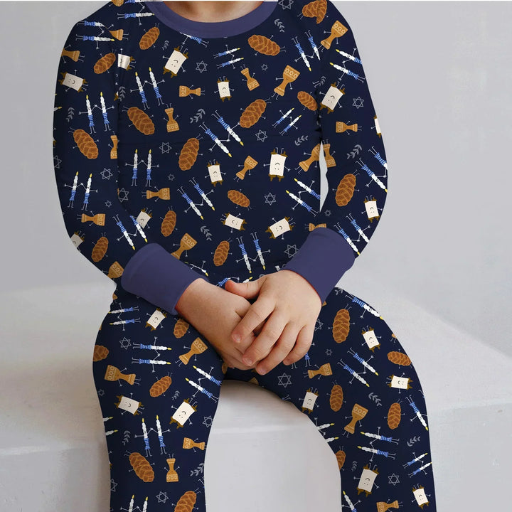 Shabbat Shalom Family Matching Bamboo Two Piece Long Sleeve Pajama Set