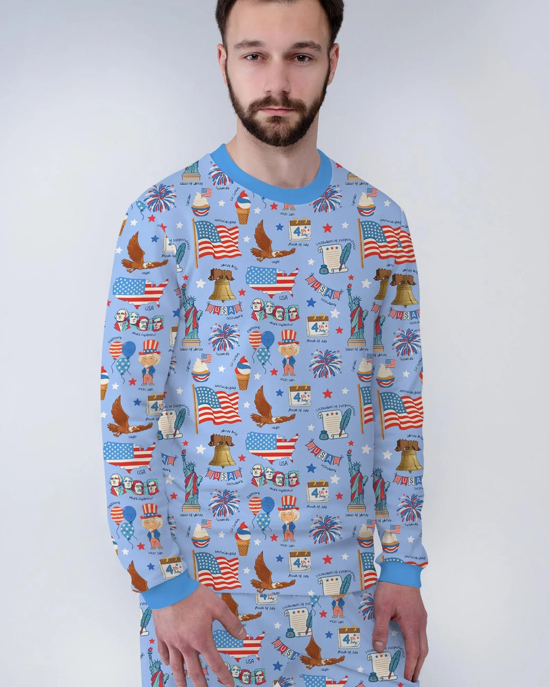 Hand Drawn Patriotic Iconic Bamboo Men's Pajama Set