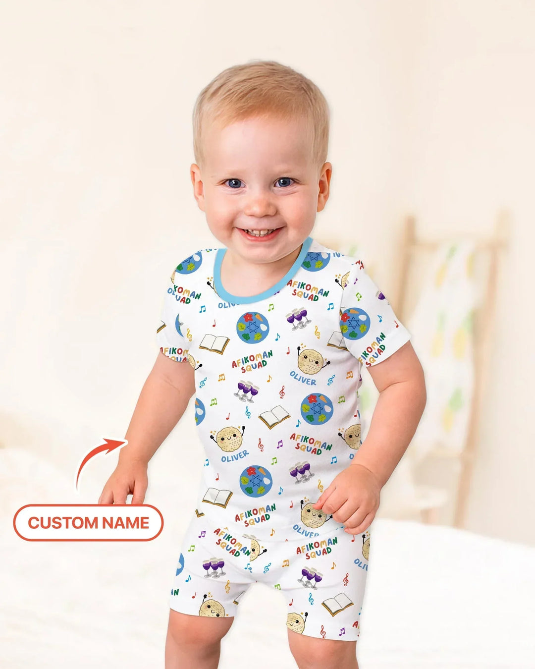 Custom Name Passover Afikoman Squad Bamboo Two Piece Short Sleeve Shorts Pajama Set