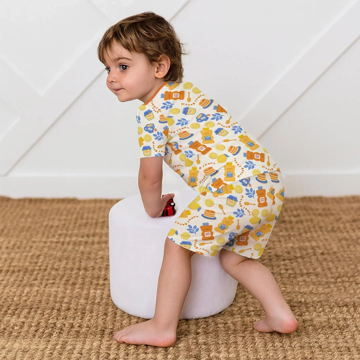 Honey Bear Bottle Bamboo Two Piece Short Sleeve Shorts Pajama Set