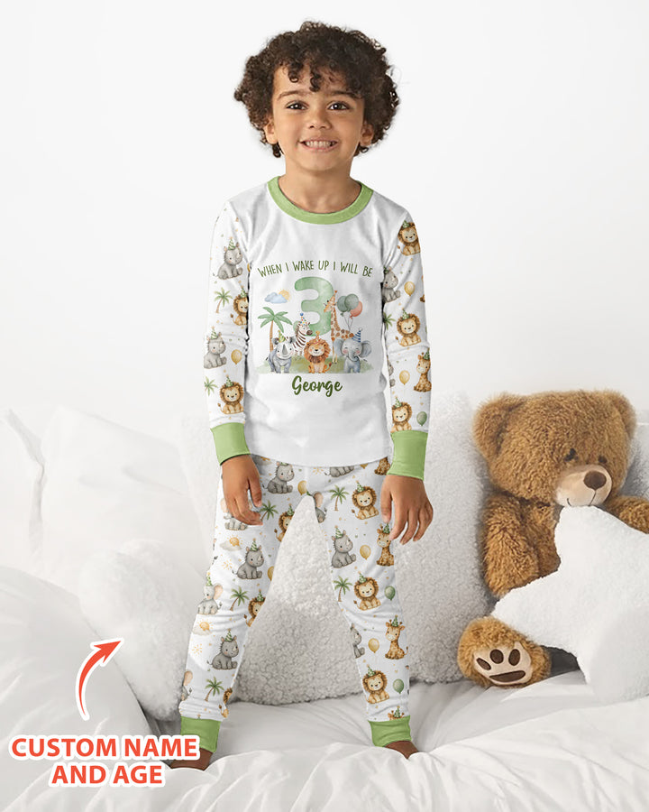 Custom Name Safari Animals When I Wake Up I Will Be Birthday Bamboo Two Piece Long Sleeve Pajama Set