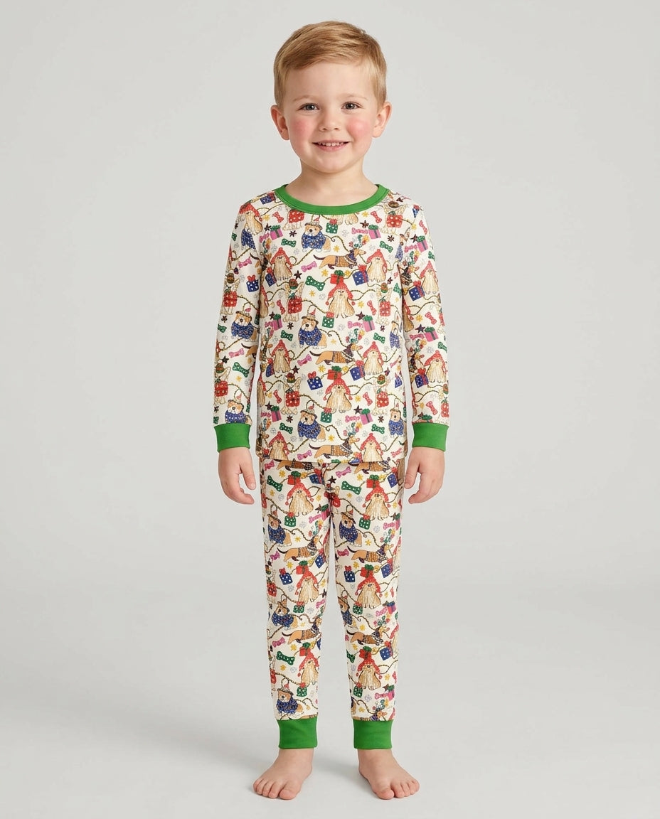 Jolly Christmas Pups Bamboo Two Piece Long Sleeve Pajama Set