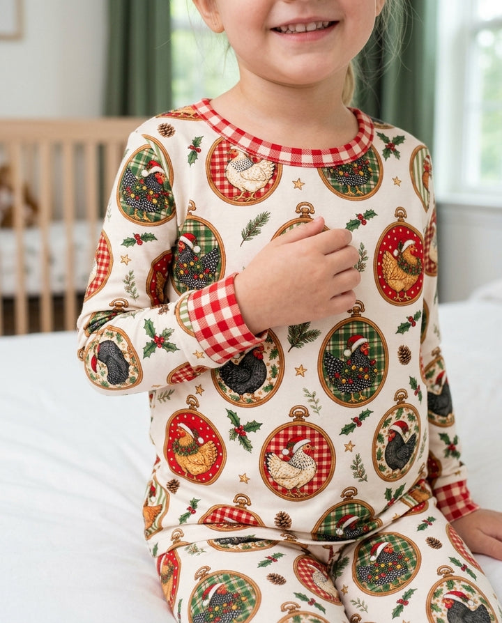 Chicken Merry Clucking Christmas Bamboo Two Piece Long Sleeve Pajama Set