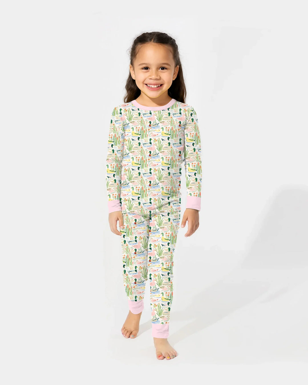 Whimsical Mallard Duck Bamboo Two Piece Long Sleeve Pajama Set