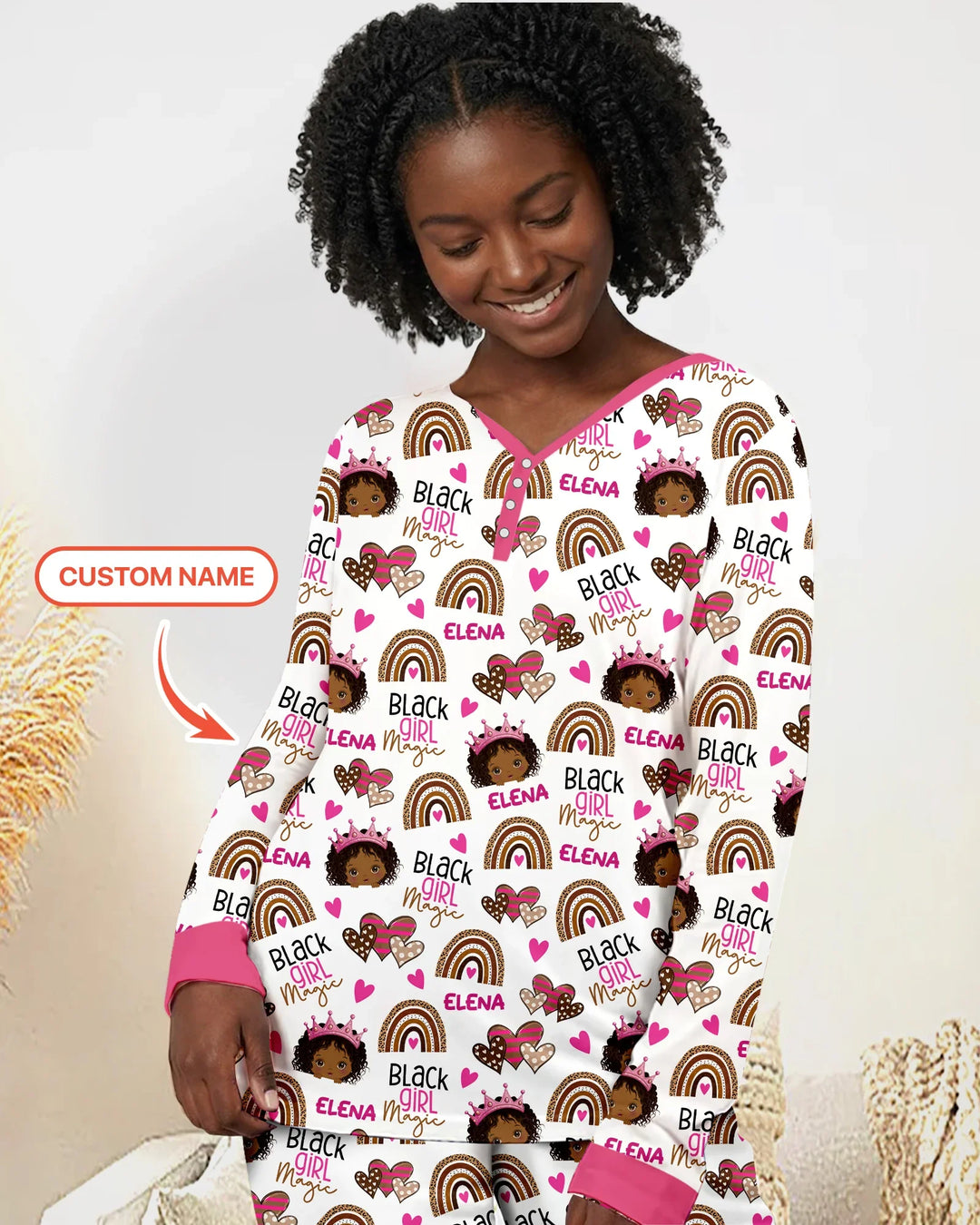 Custom Name Black Girl Magic Bamboo Women Pajama Set