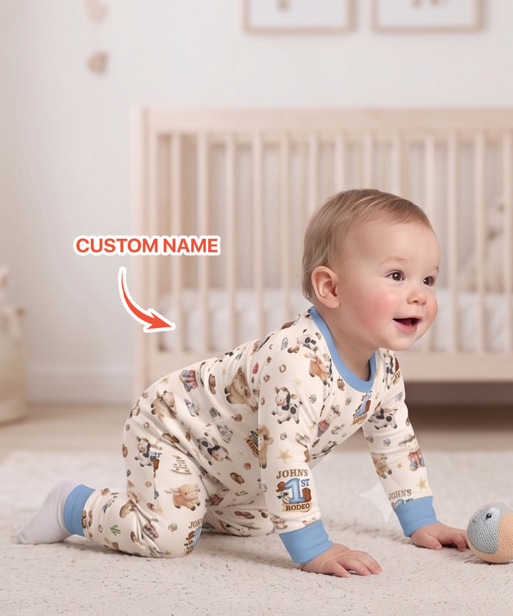 Custom Name First YeeHaw Birthday Bamboo Two Piece Long Sleeve Pajama Set